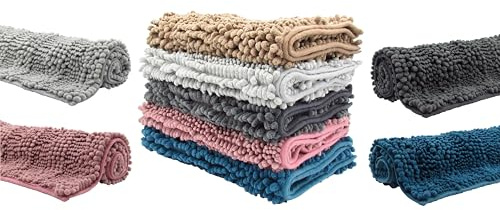 STEINWOHN Chenille Badematte rutschhemmend - 70x120cm Braun – extra weich & saugfähig – 100% Polyester – für Fußbodenheizung geeignet – Badvorleger mit edlem Glanz