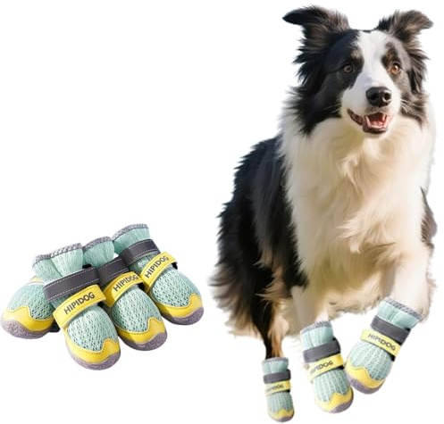 BSLVWG Hundeschuhe für große kleine mittlere Hunde,Hundestiefel mit reflektierender robuster Rutschfester Sohle und Rutschfester,Atmungsaktive Hundestiefel Pfotenschutz für den Sommer (Grün, 8)