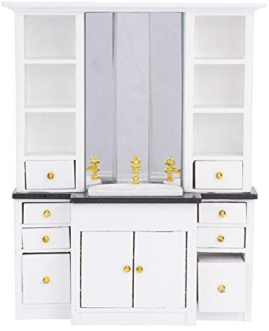 Mobiletto a vasca in legno in scala 1/12, arredo bagno per casa delle bambole, lavandino mini moderno bianco con finitura di alta qualità, ideale per la decorazione di cucina e