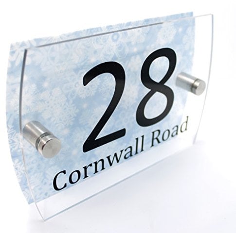 CS Printing House Number Sign Plaque Garden Glass Effect Acrylic Sign Door Plate Marble Wall Display 2 Part Branded Acrylic (Blue Snowflake)