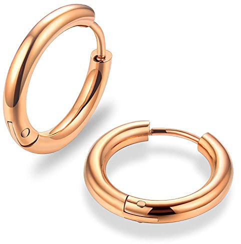 AZARIO London - Orecchini a cerchio in acciaio chirurgico 316L anodizzato oro rosa 10 gauge (2,5 mm) – 10 mm, Lega di acciaio