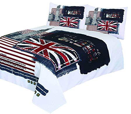 AR Luxury 3D Panel Print London Design Poly Cotton Duvet Cover/Bedding Set With pillowcases in Double & King Size (King)