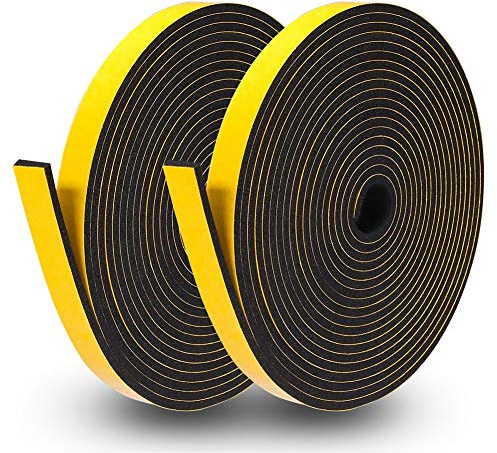 2 X Guarnizione Adesiva Nera Singolo lato Nastro Adesivo in schiuma, a celle chiuse, paraspifferi per porte e finestre, con sistema di isolamento acustico, colore giallo 2 X 15 MM