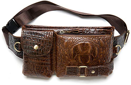 NIUCUNZH Herren-Bauchtasche, robuste Gürteltasche aus echtem Leder, Krokodil, Large