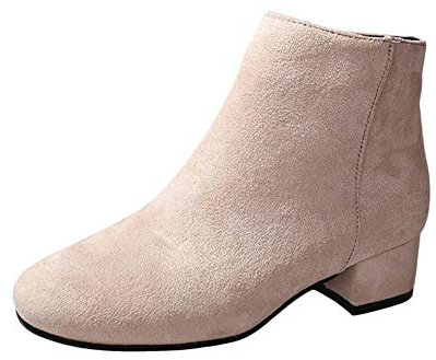 Stiefeletten Damen Mit Kleiner Absatz Reissverschluss Stiefel Bequem Ankle Boots Beige 40 EU