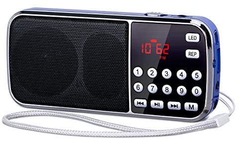 PRUNUS J-189 Portable Radios Small, AM FM Radio Battery Operated, Bluetooth Radio Rechargeable with Dual Speakers Heavy Bass,LED Flashlight,Rechargeable Battery Operated for Walking, Traveling