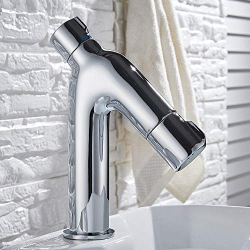 Huin Robinets de bassin thermostatiques chromés salle de bain mitigeur chaud et froid robinet de lavabo monotrou lavabo évier grue robinets
