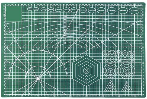 QILZO® Tabla de Corte A3 45x30cm Doble Cara Plancha de Corte 3 capas para Costura y Manualidades Base de Corte para Patchwork Cutting Mat, Color Verde