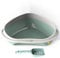 CAT CENTRE Green Large Corner Cat Open Litter Tray With Scoop Bundle Kitten Pet Toilet Plastic Loo Pan Box Anti-Spillage Lowered Entry Step Rounded Corners Detachable Rim Easy Cleaning No Spilling