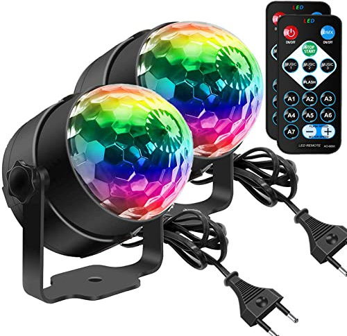 Discokugel, SEBRUANC Disco Lights LED Party Lichter Musikgesteuert Disco DJ Party licht 360° Rotierende Ball Lights 3W RGB Bühnenlichter mit Fernbedienung für Home Geburtstag KTV Weihnachten 2pc