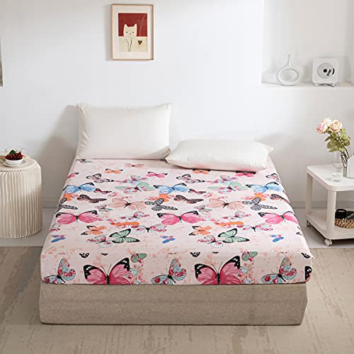 Damier Spannbettlaken 180x200cm Schmetterlinge Muster Spannbetttuch Weiche Mikrofaser Boxspringbett Bettlaken geeignet für Matratzen von 30cm