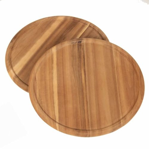 SIDCO Pizzateller Akazie 2 x Pizzaschneidebrett Holzteller Pizzabrett Holz Brett Ø 32 cm