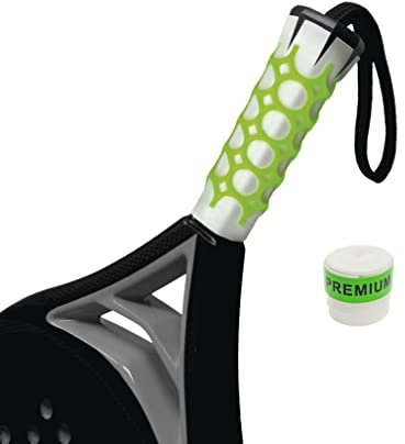 Pro Elite. Gel Grip para Pala de Padel. Es un Grip 3D Antivibraciones. Fácil colocación. Vea Video Tutorial.Fabricado en España. (Gel Grip Verde + Over Premium)