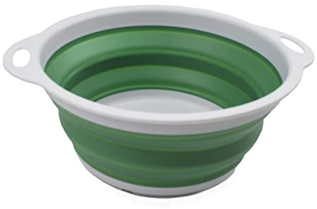 SAMMART 2.6L Collapsible Tub - Foldable Dish Tub - Portable Washing Basin - Space Saving Plastic Washtub (Grey/Dark Sea Green, 1)