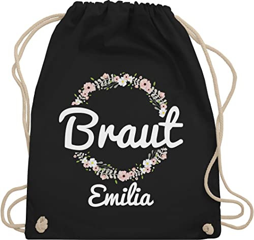 Turnbeutel Rucksack personalisiert - JGA Junggesellenabschied - Braut mit Blumenkranz weiss - Unisize - Schwarz - the bride tasche junggesellinnenabschied beutel jungesellenabschied die juterucksack
