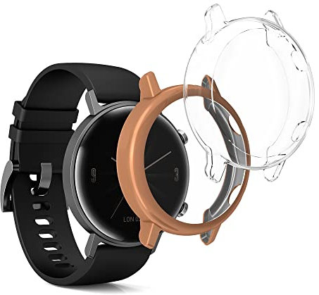 kwmobile 2X Schutzhülle kompatibel mit Huawei Watch GT2 (42mm) Hülle - Fullbody Cover Set aus Silikon - Transparent Rosegold
