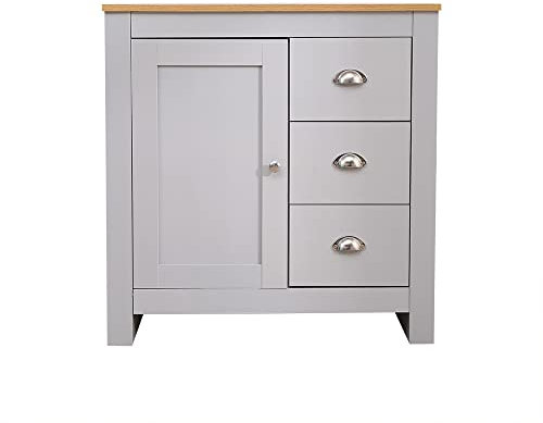 Homeke Modern Storage Cabinet Cupboard with Doors and Drawers Wooden Sideboard for Hallway, Kitchen,Living Room (grey and oak)