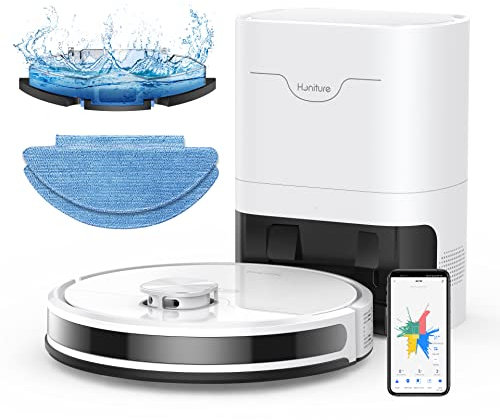 Aspirateur Robot Laveur HONITURE 3500 Pa 3 en 1avec Station de Vidange Automatique, Contrôle WiFi/APP/Alexa, Carte Éditable, Convient pour les Poils d'animaux, les Tapis et les Sols