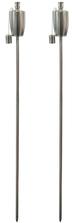 Harbour Housewares Metal Garden Torches - Barrel - Pack of 2-146cm Silver Garden Torches Lighting Modern Outdoor Lighting Paraffin Oil Lamp Candle Flame Lantern for Parties, Outdoor Events, BBQs