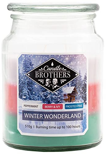 Candle-Brothers Große Duftkerze im Glas | Winter Wonderland (510g) | Kerzen lange Brenndauer (110h) | 2 Docht Kerze | Winter Kerzen im Glas | 3 Schicht Kerzen