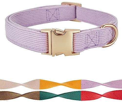 Petiry Soft Pastel Purple Dog Collar with Safety Metal Buckle Adjustable Durable Comfort Velvet Corduroy Collars for Small Dogs Neck 25-38cm purple