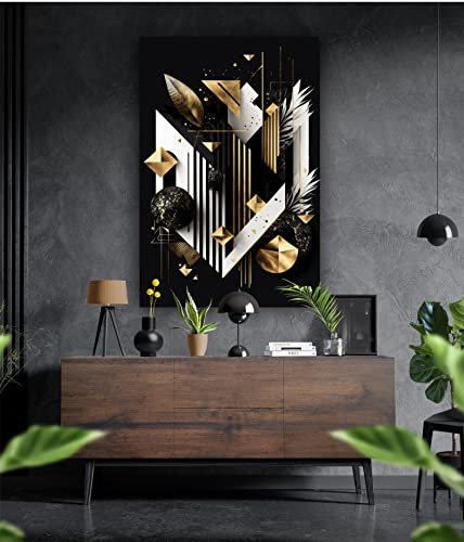 Premium Wandbild aus Acrylglas oder Aluminiumverbund - KEIN LEINWANDBILD - modern Abstrakt Weiß Gold Wandbilder Wanddekoration Design (Schwarz 01, Aluverbund 100x70cm)