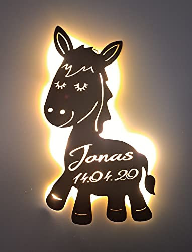 Designbysh Personalisiertes Baby-Geschenk Taufgeschenke Geschenke zur Geburt Taufe mit Namen Junge Mädchen Jungs Nachtlicht Schlummerlicht Esel