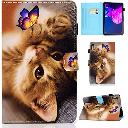 Auslbin Custodia per tablet Lenovo Tab P11 (2a generazione) da 11,5, Cover per tablet in pelle PU stampata con funzione Sleep/Wake automatica per Lenovo Tab P11 Gen 2,Gatto Farfalla
