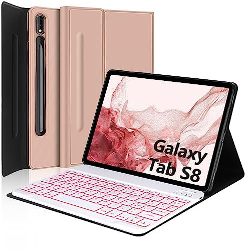 IVEOPPE Tastiera Samsung Galaxy Tab S8 11 2022/ S7 2020, Custodia Tastiera per Samsung Tablet S8/S7, Tastiera Illuminata Italiana Bluetooth Rimovibile per Samsung Galaxy Tab S8/S7 11, Rosa