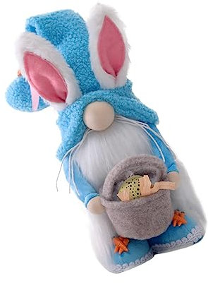 Warmhm Hasen Figur aus Gewebe Blauer Tischdeko für Ostern Partydekoration mit Wichtel Design