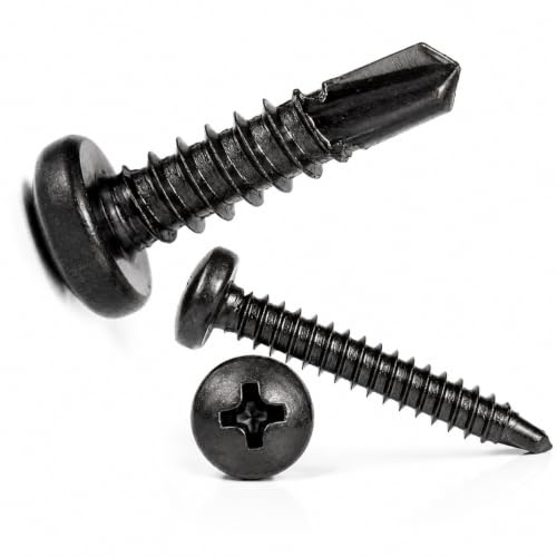 Lot de 50 vis autotaraudeuses à tête bombée en acier pour tôles métalliques, fenêtres de toiture - Noir - 3,5 mm x 9,5 mm