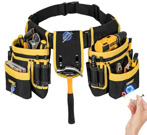 Werkzeuggürtel, magnetische Werkzeugtasche, 27 Taschen, robust, gepolstert, für Herren, abnehmbare und verstellbare Werkzeugtasche für Elektriker, Tischler, Bau, Arbeitsschürze, Allzweckgürtel,