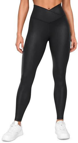 CRZ YOGA Damen Butterluxe Cross Waist Workout Leggings V Cross High Waist Bauchkontrolle Lounge Yoga Leggings - 71cm Schwarzer Klassiker 40