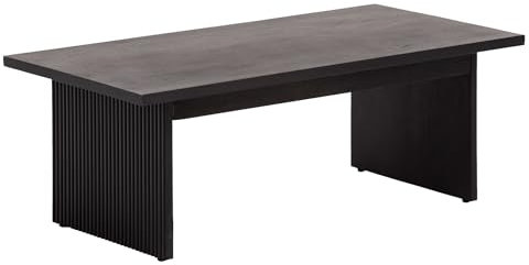 FineBuy Couchtisch 110x55x40 cm Mango Massivholz Schwarz Sofatisch Rechteckig, Design Wohnzimmertisch Modern Massiv, Kaffeetisch Wohnzimmer mit Beinen in Lamellen-Optik