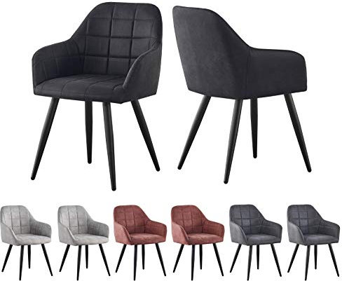 mcc direct Esszimmerstuhl im 2er Set aus Kunstvelourleder mit Metallbeinen Designerstuhl Küchenstuhl Adrian (Schwarz)