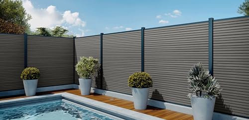 WPC Sichtschutzzaun Premium Modern Rhombus Dark Grey 150mm Gartenzaun | Konfigurierbar | Komplettset 180 cm-23.4