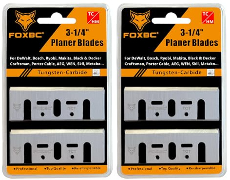 FOXBC 3-1/4 Inch Tungsten‑Carbide Planer Blades Replacement for Makita, DeWalt, Bosch, Ryobi and Most Hand-Held Planer - 2 Sets