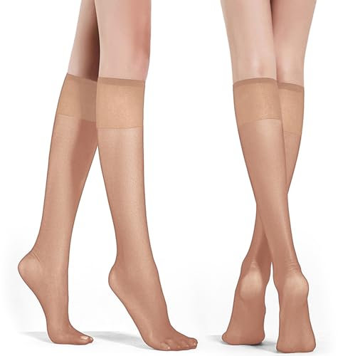 Telooco 4 Pares Calcetines Hasta la Rodilla Finos de Nylon Mujer Transparentes 20D Medias con Dedos Reforzados Calcetines Elásticos de Nailon Suave para Mujeres y Niñas (Color Piel)