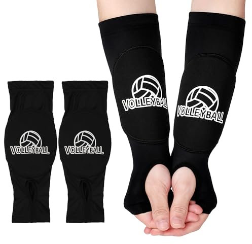 Manicotti per Pallavolo, Passaggi per Colpire Avambracci Pallavolo Imbottiture Protettive e Fori per i Pollici Protezioni per le Braccia da Pallavolo per Donne Uomini Adolescenti Giovani(Nero)