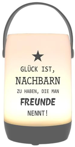 WB wohn trends LED-Laterne Touch-Funktion & Akku, Nachbarn die man Freunde nennt, grau 19x11,5cm, mit Bügel 25cm, LED-Licht LED-Leuchte LED-Lampe