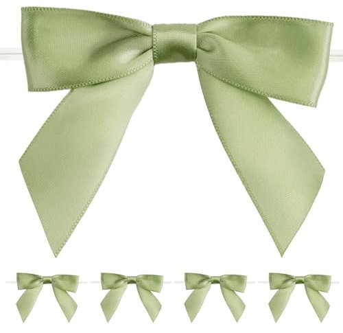 jijAcraft Salbeigrün Kleine Schleifen Selbstklebend: Dekoschleifen mit Draht für Hochzeit 9×8.5cm Fertige Geschenk Schleife zum Basteln 50 Stück Satinschleifen für Blumenkranz, Ästen, Weihnachtsbaum