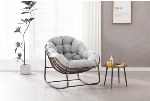 Schaukelstuhl Schaukelsessel Gartenstuhl für drinnen und draußen, Sessel Relaxsessel Wohnzimmersessel Schwingsessel Akzentstuhl für Balkon, Terrasse und Garten, Wohnzimmer, Bis 113kg (Hellgrau)