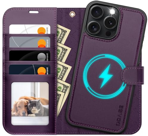 OCASE für iPhone 16 Pro Max Hülle (2in1) Stoßfestes Dunkel violett | Abnehmbare magnetische Hülle, Mit Handschlaufe, Kabelloses Laden, Kartenfach, Standfunktion, Handy RFID Schutzhülle