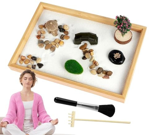 Zen Gartensand-Tablett – Zen-Garten-Sandtablett aus, Sandtablett, Meditationstisch, Sandkasten | Heimdekoration im japanischen Stil mit Rechen