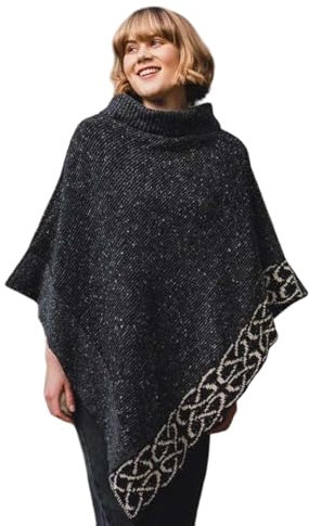Bill Baber Knitwear Celtic Knot Cape 100% Merino Donegal Wool Mull Poncho for Women, Coal, Einheitsgröße