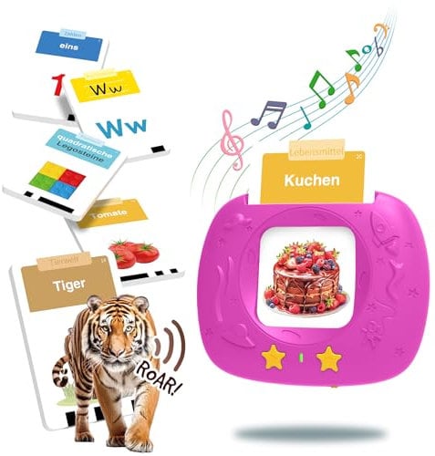 HOMESTEC Spielzeug ab 2 jahre - Deutsche Sprechende Lernkarten 144 Blätter 288 Wörter, Learnspielzeug für Kind im Vorschulalter 2 3 4 5 Jahre, Geschenke für Kinder Geburtstag, Rosa
