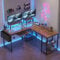 Flamaker Gaming Tisch l Form 140 x 140 cm, Gaming Tisch mit led Reversible Eckschreibtisch mit Monitor Ständer & Ablagefach, Gaming Schreibtisch für Home Office (Vintage Braun)