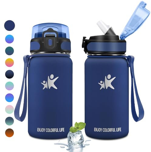KollyKolla Botella Termica 500ml, Botella Agua con Pajita, Cantimplora Termo con Doble Aislamiento, sin BPA, Fácil de llevar, Cantimplora Termica para Bicicleta, Camping, Niños, Fitness, Escuela