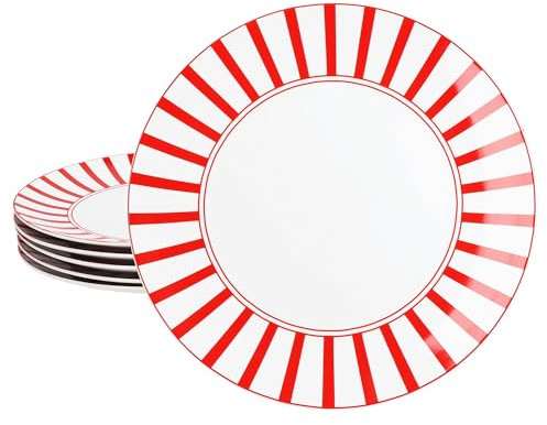 MamboCat Split rot 6er Set Speiseteller I Ø 27cm I Porzellan-Essteller mit Streifen für 6 Personen I große Teller für Hauptmahlzeiten, zum Grillen & Co
