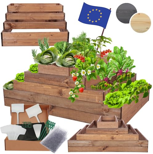 MODO24 Hochbeet Holz, Blumenkasten, Gartenbeet, 45x117x60cm, Braun | Robustes Kräuterbeet & Pflanzbeet aus Kiefernholz, Dekoratives Blumenbeet & Gartenbeet für Garten, Balkon & Terrasse